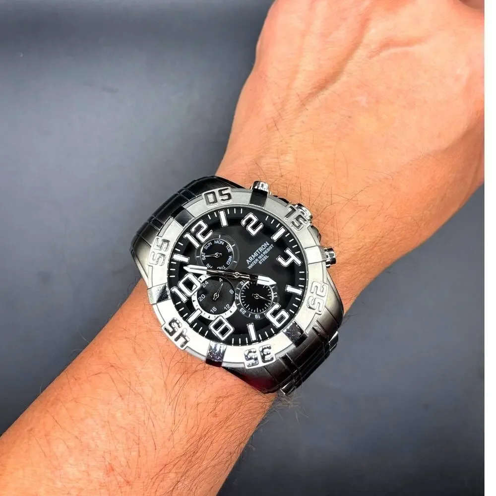 Armitron 20/5168SV Multifunction Black Dial Stainless Steel Men's 51mm Watch